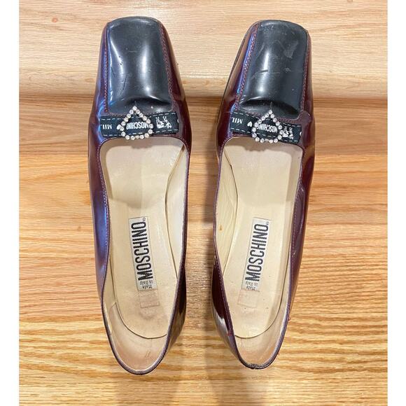 VTG Moschino Patent Leather Color Block  37.5uk/8us Burgundy and Black Italy - Picture 7 of 14